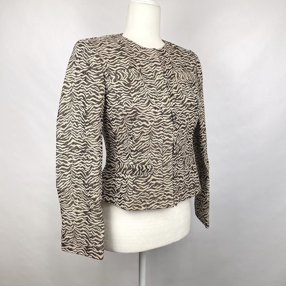 NOS Dana Buchman Petite Women's Sz 4P Chocolate Zebra Striped Collarless Jacket - Picture 8 of 16